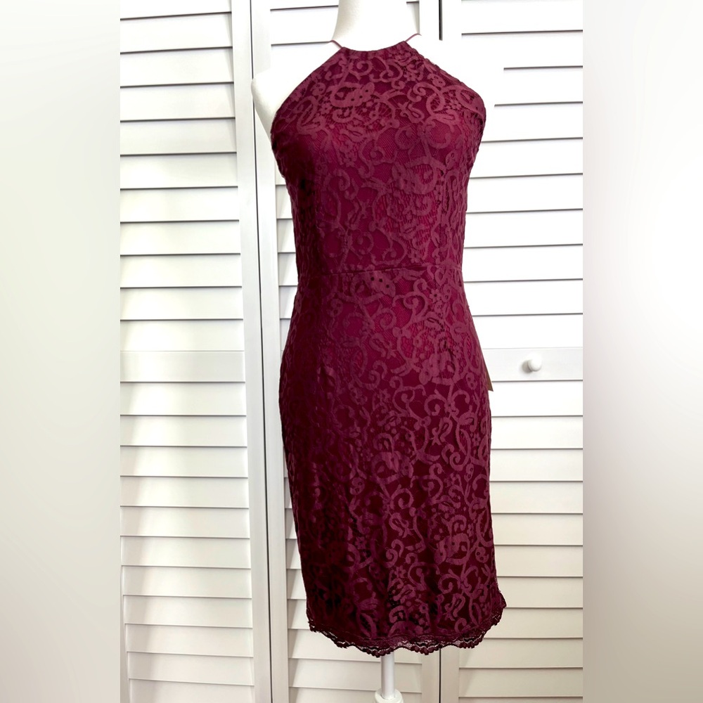 Tobi Wine Lace Halter Backless Cocktail Dress